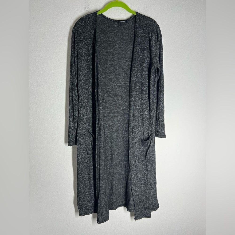 Ambiance Long Gray Cardigan Open Front Size L